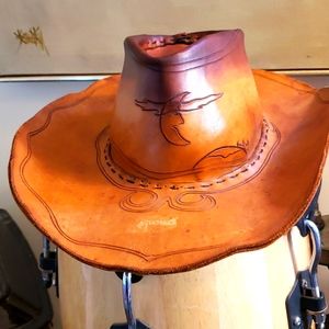 Vintage hand made leather cowboy hat